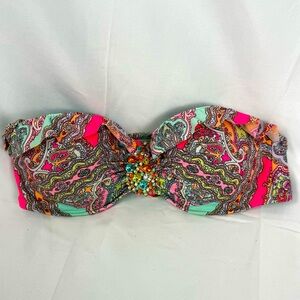 Victoria’s Secret Teal Bikini Bathing Suit Swim Top Size 36C With Jewel Accent